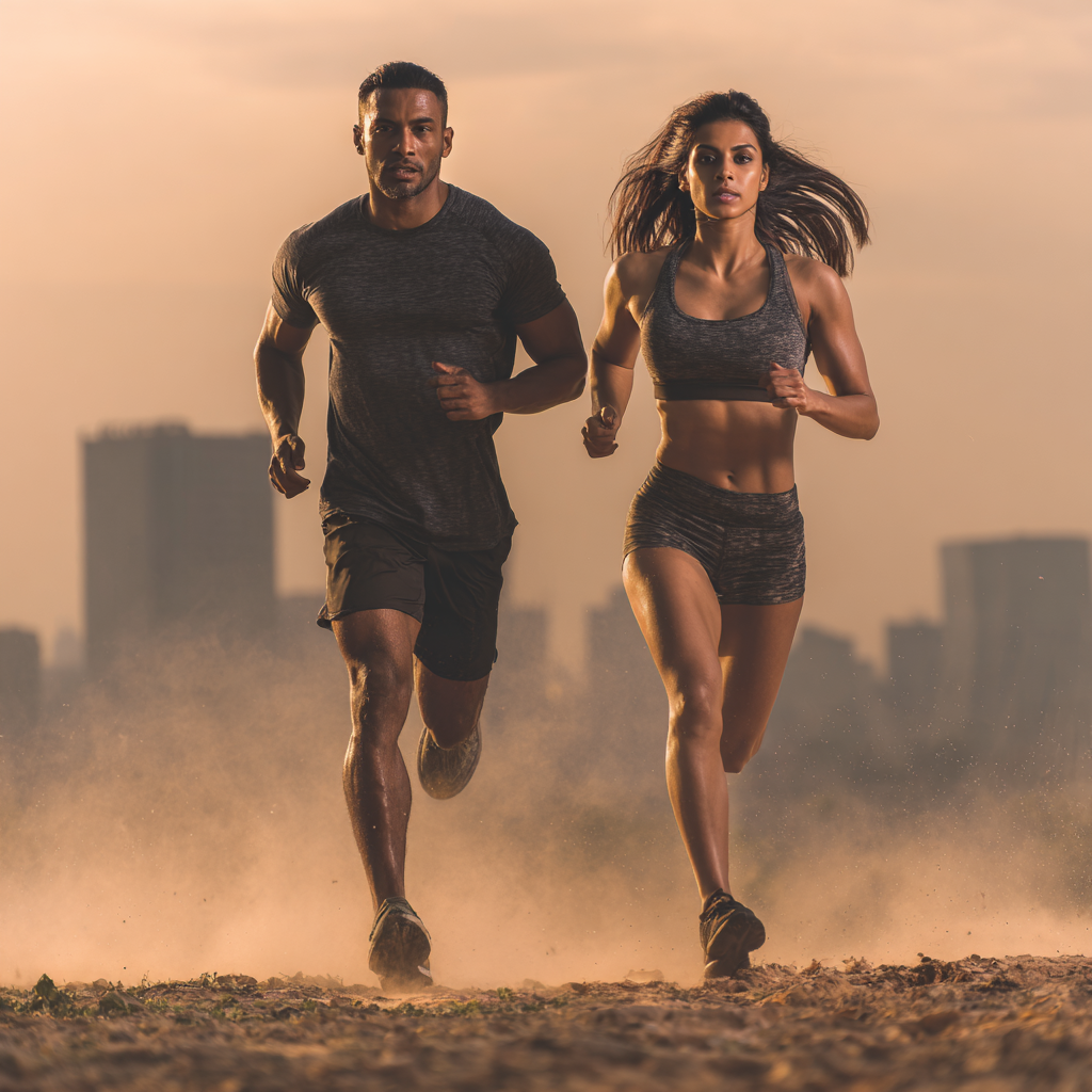 Homem com postura confiante e cheia de energia, a treinar ao ar livre